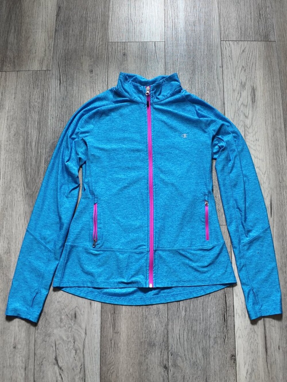 Champion Women's Size M Blue Heathered Full Zip Athletic Track Jacket Pink
